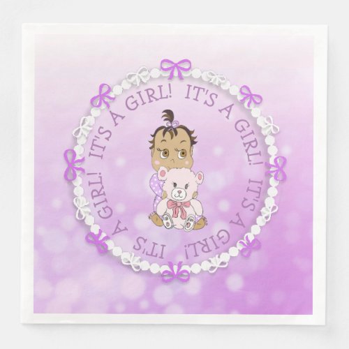 Its a Girl Purple Baby and Teddy Bear Baby Shower Paper Dinner Napkins