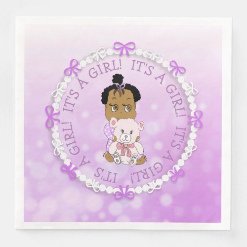 Its a Girl Purple Baby and Teddy Bear Baby Shower Paper Dinner Napkins