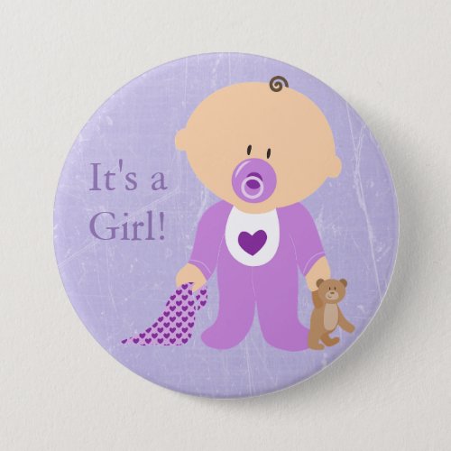 Its a Girl Purple Baby Button