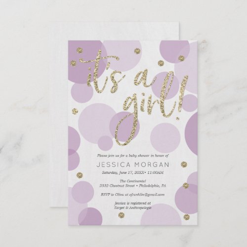 Its A Girl Purple Baby Shower Invites Polka Dot