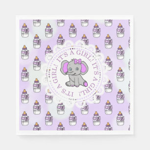 It's a Girl, Purple Elephant Baby shower Napkins