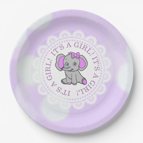 Its a Girl Purple Elephant Themed Baby shower Paper Plates