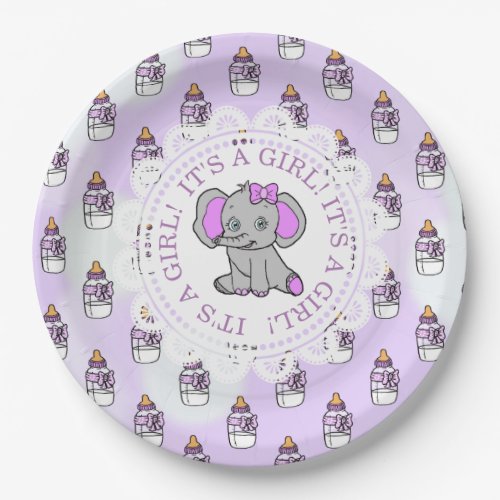 Its a Girl Purple Elephant Themed Baby shower Paper Plates