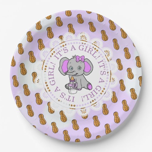 Its a Girl Purple Elephant  Themed Baby shower Paper Plates