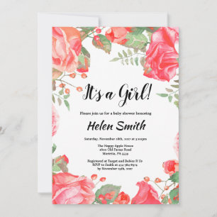 It's A Girl Purple Floral Baby Shower Invitation