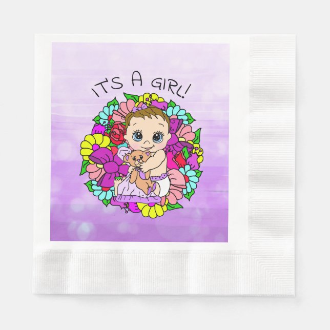 It's a Girl, Purple Girl's Baby Shower Napkins (Front)