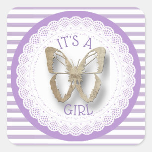 Its a Girl Purple Gold Striped butterfly Stickers