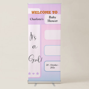 It's A Girl! Purple Gradient Cute Baby Shower Retractable Banner