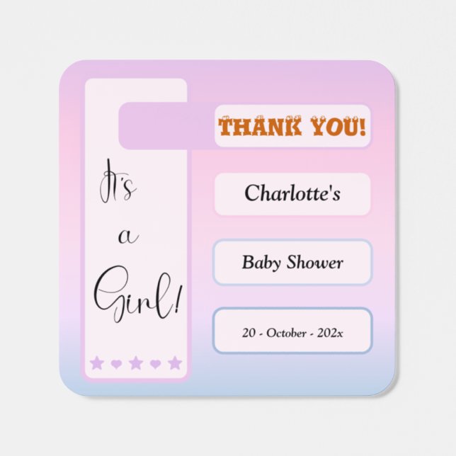 It's A Girl! Purple Gradient Cute Baby Shower Square Sticker (Single)