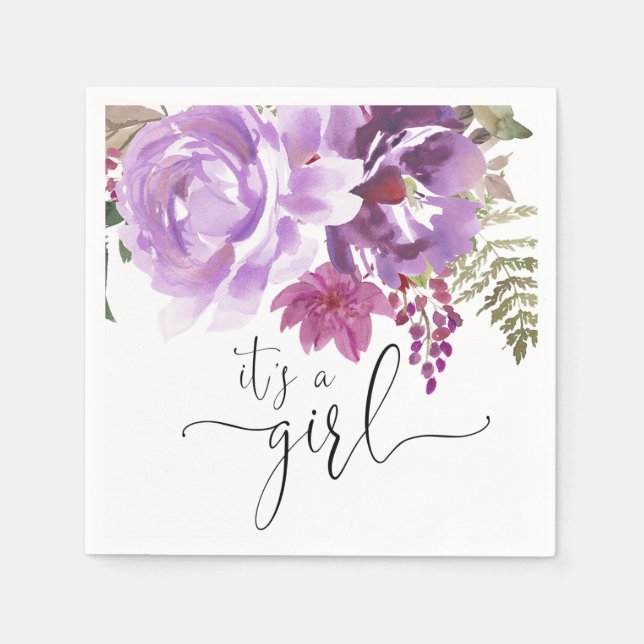 It's a girl Purple lavender spring floral Napkins (Front)