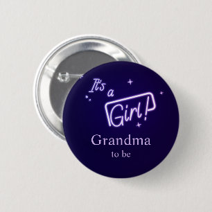 It's a Girl! Purple Neon Text Grandma-to-be Button