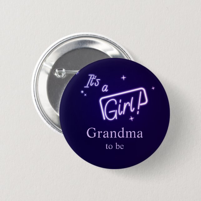It's a Girl! Purple Neon Text Grandma-to-be Button (Front & Back)