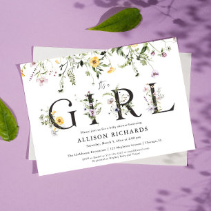It's a Girl purple yellow wildflowers baby shower Invitation