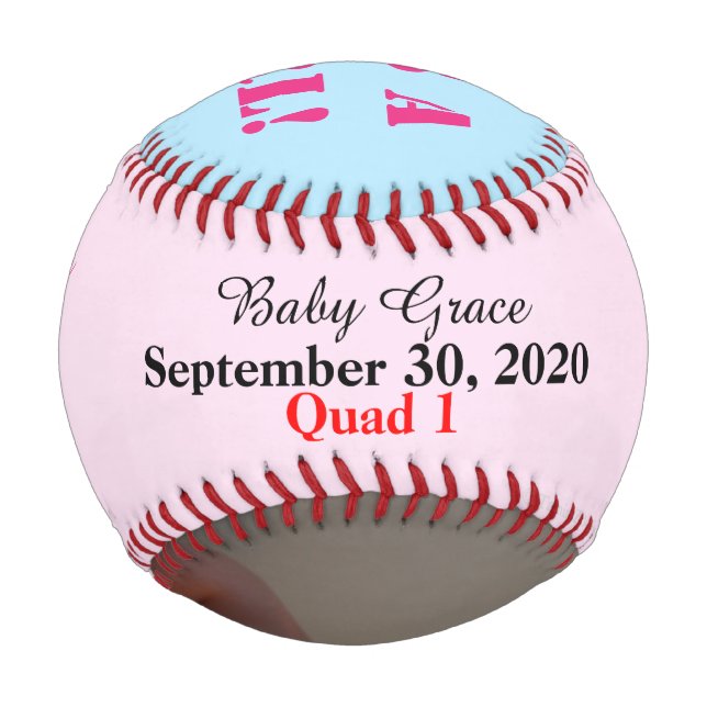 It's a Girl Quad Birth Stat Photo Baseball (Front)