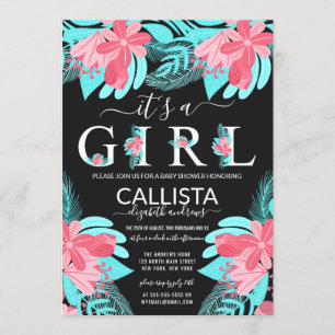 It's a Girl Quote Pink Teal Floral Baby Shower Invitation