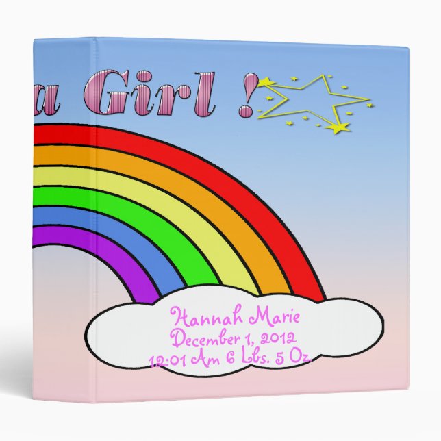 It's A Girl -  Rainbow Keepsake Baby Book 3 Ring Binder (Front/Spine)