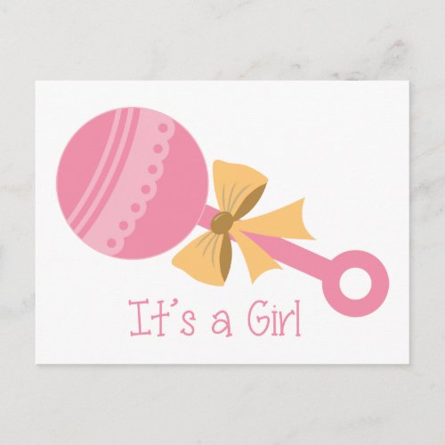 Its A Girl Rattle Postcard