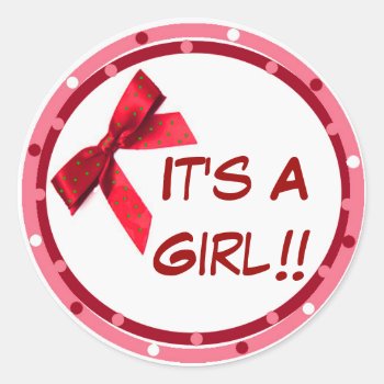 It's A Girl Red Announcement Stickers by E_MotionStudio at Zazzle