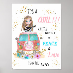 * It's a GIRL Retro Hippie Baby Shower Poster