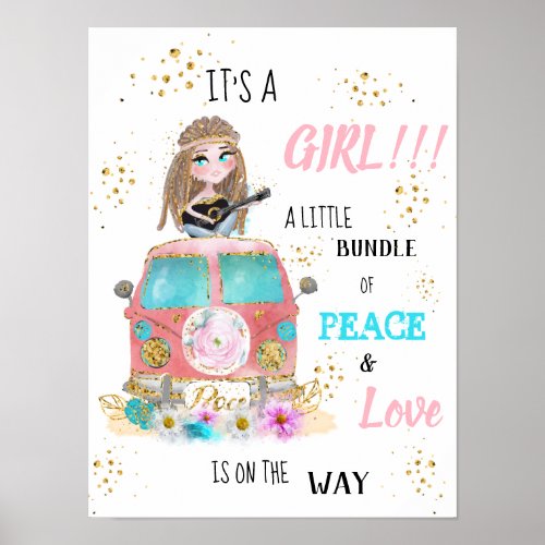  Its a GIRL  Retro Hippie  Baby Shower Poster
