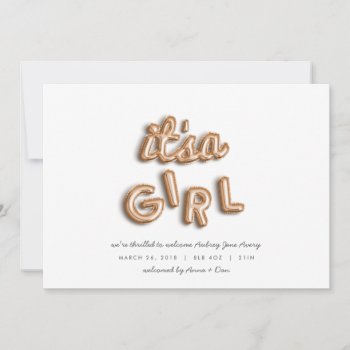 Its A Girl! Rose Gold. Announcement by Stacy_Cooke_Art at Zazzle