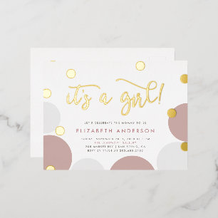 It's a Girl! Rose & Gold Confetti Baby Shower Foil Invitation Postcard