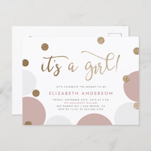 Its a Girl  Rose  Gold Confetti Baby Shower Invitation Postcard