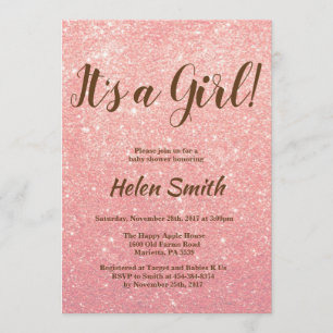 It's A Girl Rose Gold Pink Glitter Baby Shower Invitation