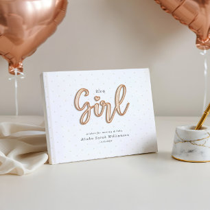 It's a Girl Rose Gold Script Balloon Letters Baby Guest Book