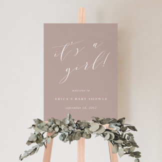 It's a Girl Rose Taupe Baby Shower Welcome Sign