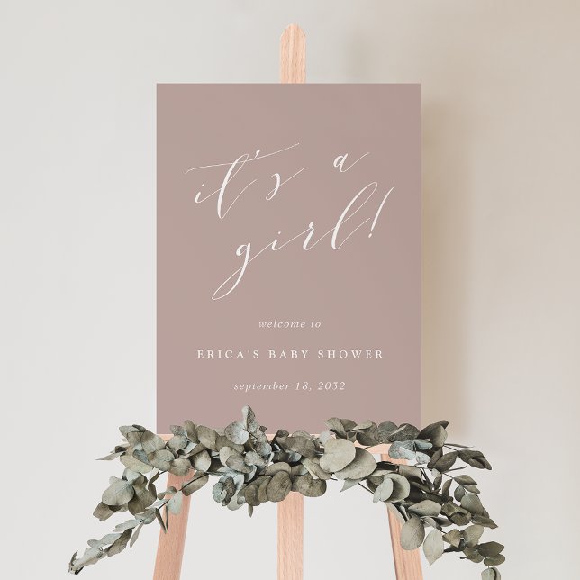 It's a Girl Rose Taupe Baby Shower Welcome Sign (Creator Uploaded)