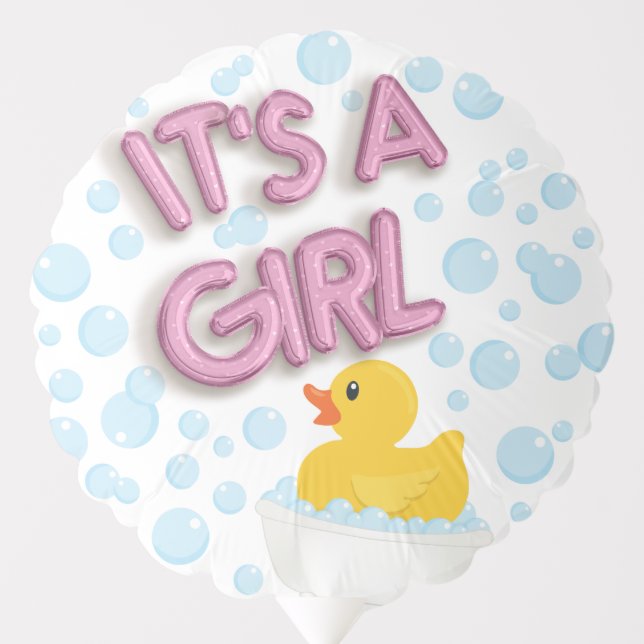 It's a Girl Rubber Duck Baby Shower Balloon – Pink (Front)