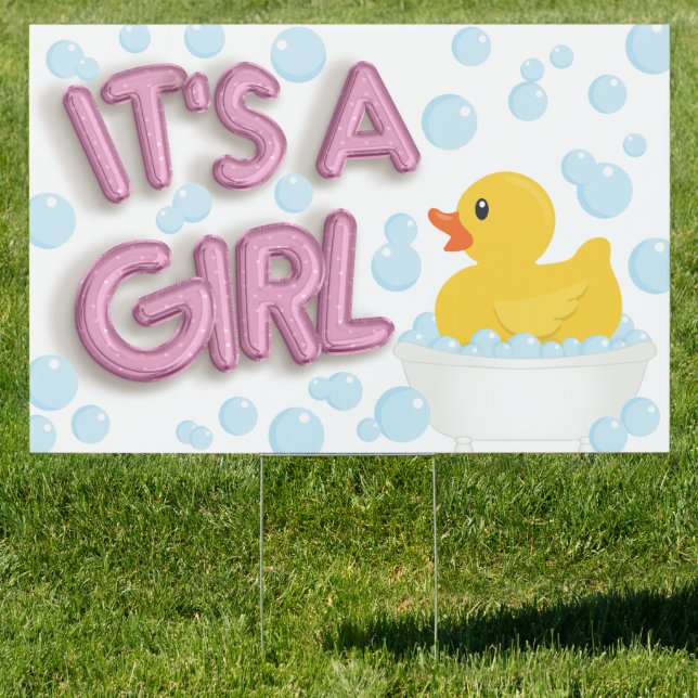 It's a Girl Rubber Duck Yard Sign – Baby Shower La (Insitu)