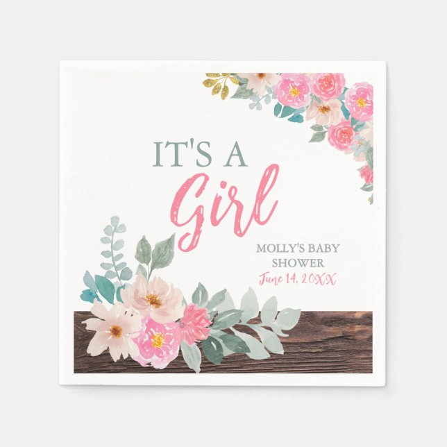 It's a Girl Rustic Baby Shower Napkin (Front)