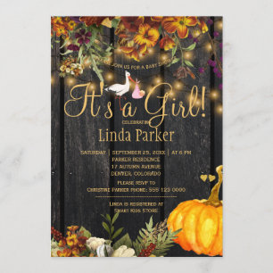 It's a girl rustic fall pumpkin baby girl shower invitation
