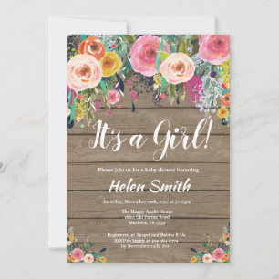 It's A Girl Rustic Floral Baby Shower Invitation