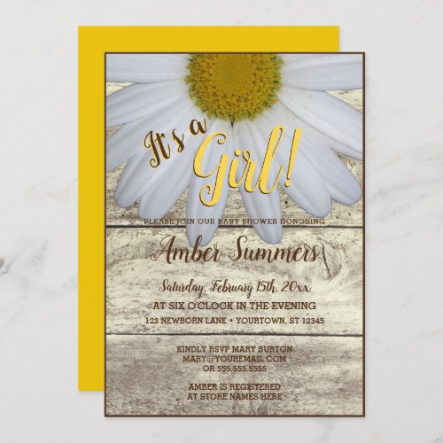 Its a Girl Rustic Floral Daisy Garden Baby Shower Invitation
