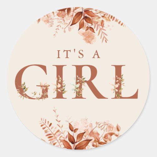 Its A Girl Rustic Floral Fall Baby Shower Classic Round Sticker
