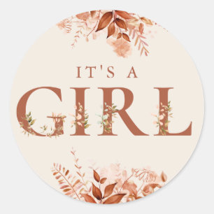 Its A Girl Rustic Floral Fall Baby Shower Classic Round Sticker