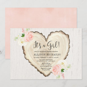It's a girl rustic floral valentines heart shower invitation