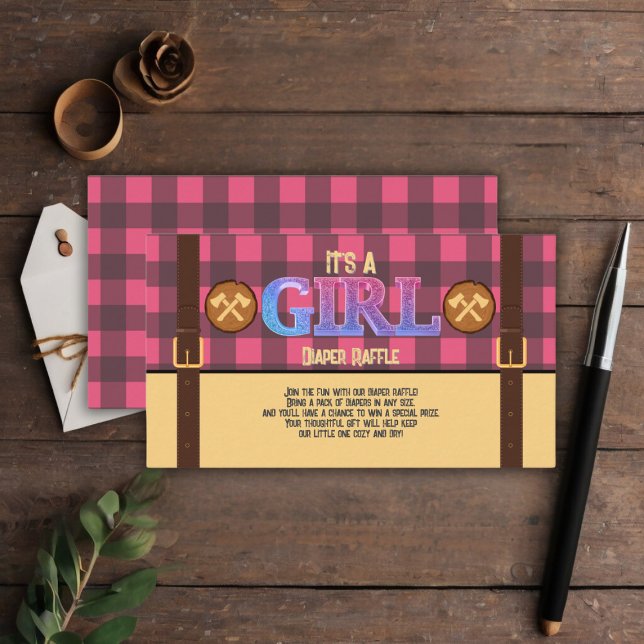 It's a girl Rustic Lumberjack Flannel Baby Shower  Enclosure Card (Creator Uploaded)