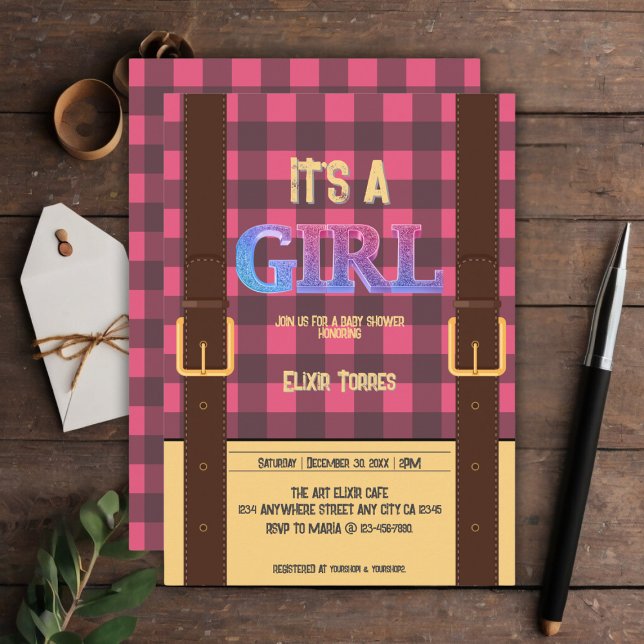 It's a girl Rustic Lumberjack Flannel Baby Shower  Invitation (Creator Uploaded)