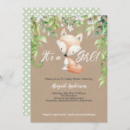 Its a Girl RusticWoodland Greenery Baby Shower Invitation