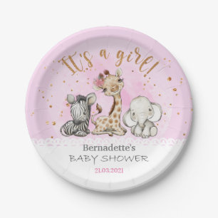 It's a Girl! Safari Animals Baby Shower Plate