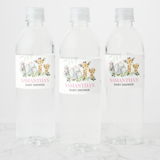 It's A Girl Safari Animals Baby Shower Water Bottle Label (Bottles)