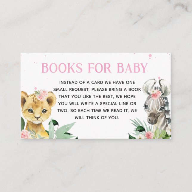 It's A Girl Safari Animals Books for Baby Enclosure Card (Front)