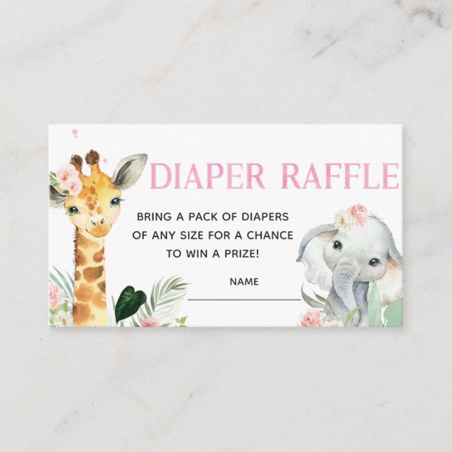 It's A Girl Safari Animals Diaper Raffle Enclosure Card (Front)