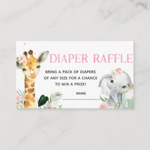 It's A Girl Safari Animals Diaper Raffle Enclosure Card