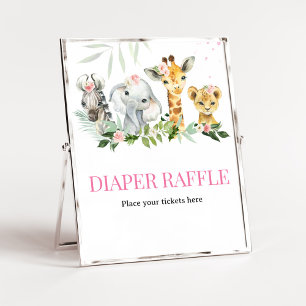 It's A Girl Safari Animals Diaper Raffle Poster