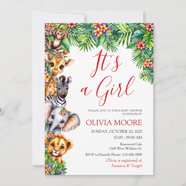 It's a Girl Safari Baby Shower Invitation (Front)